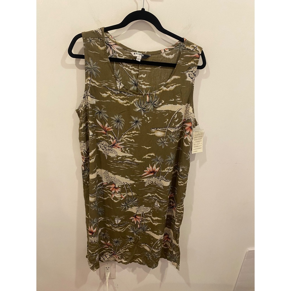 STUDIO by Mervyn's California Tropical Palm Tree V Neck Tank Dress Size L‎